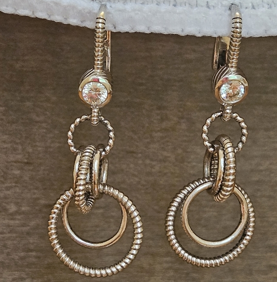 Judith Ripka Sterling Silver and Cz Dangle Earrings - Picture 1 of 6